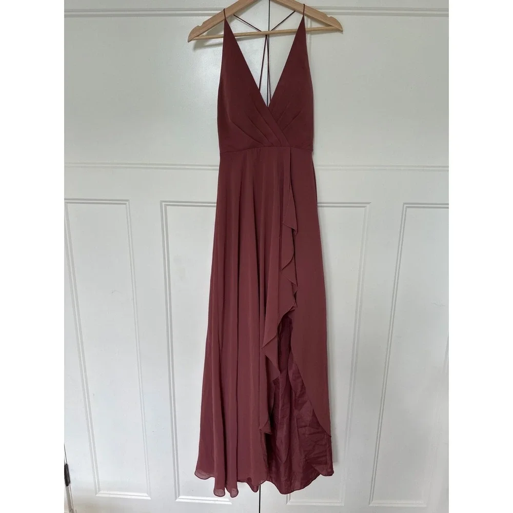 Jenny Yoo Dresses | Jenny Yoo Dress Womens 0 Bhldn Farahh Ruffled Chiffon Maxi Dress Dusty Rose | Color: Pink | Size: 0 | Chezhofs's Closet